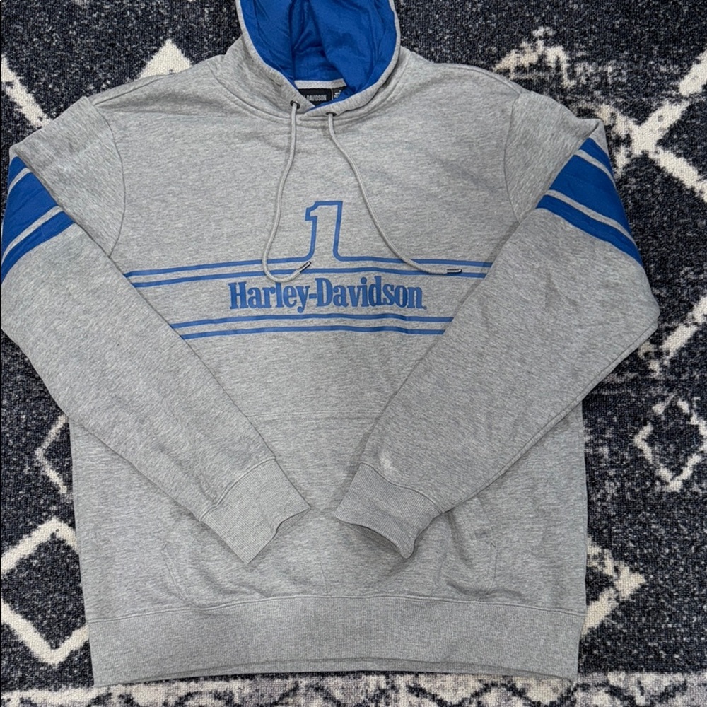 Harley-Davidson Gray Hoodie with Blue Stripes